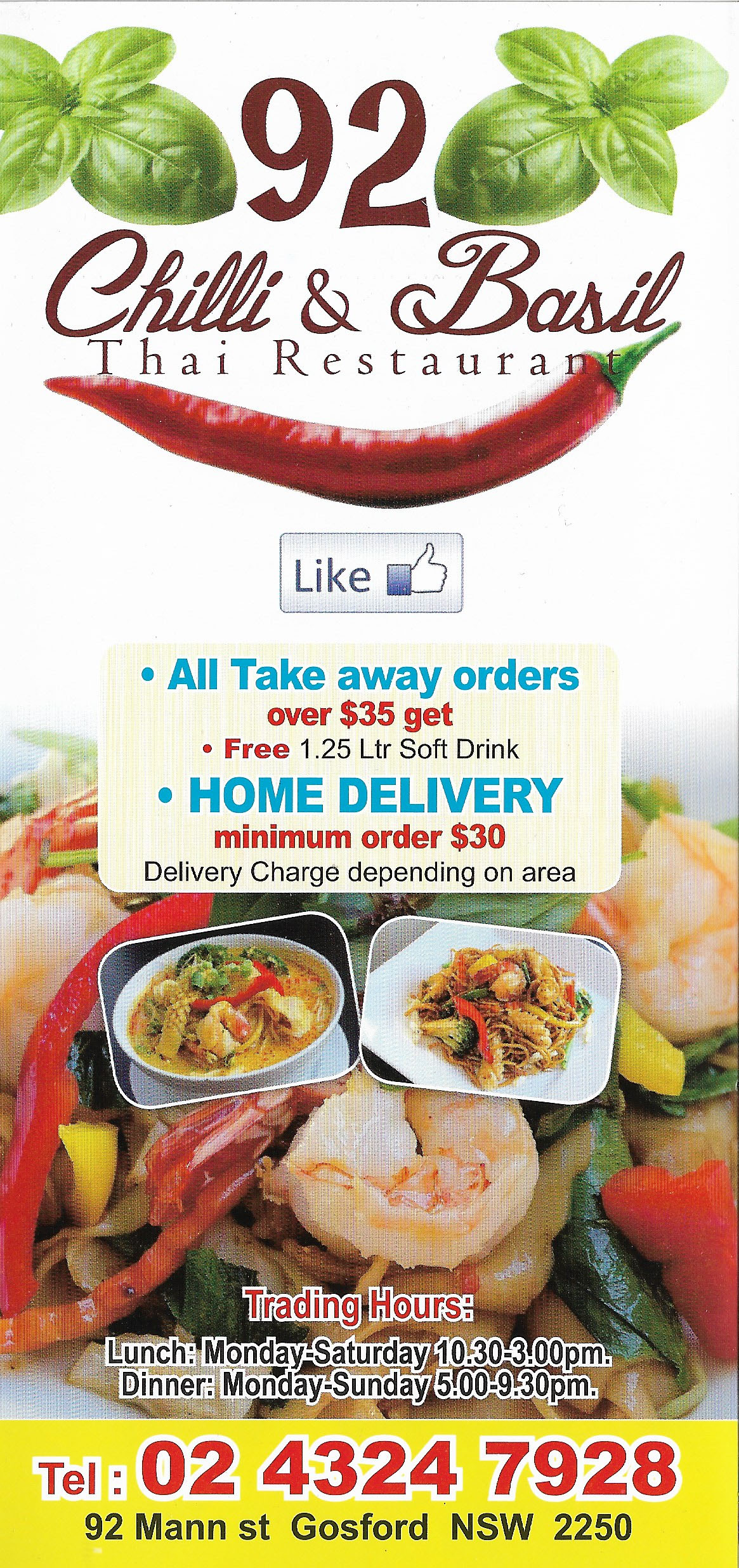 92 Chilli & Basil Thai Gosford Central Coast - NSW | OBZ Online Business Zone