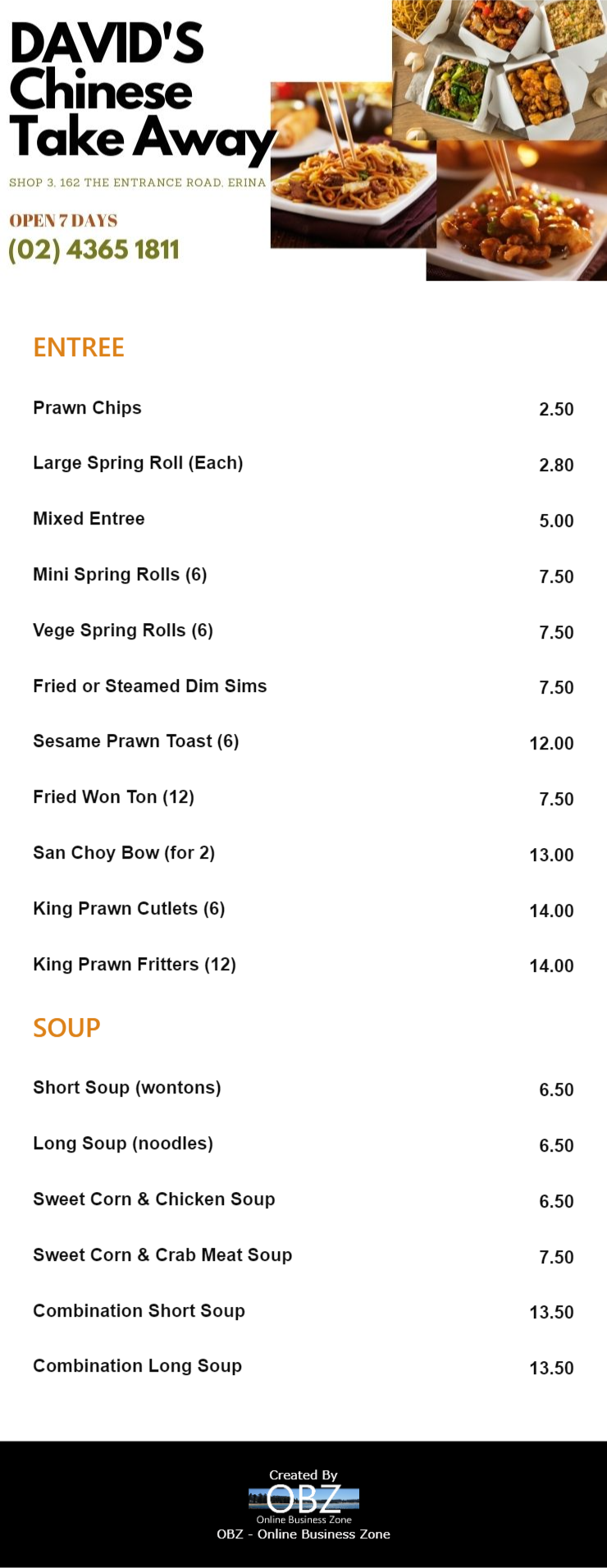 David's Chinese Take Away Erina Central Coast - NSW | OBZ Online Business Zone