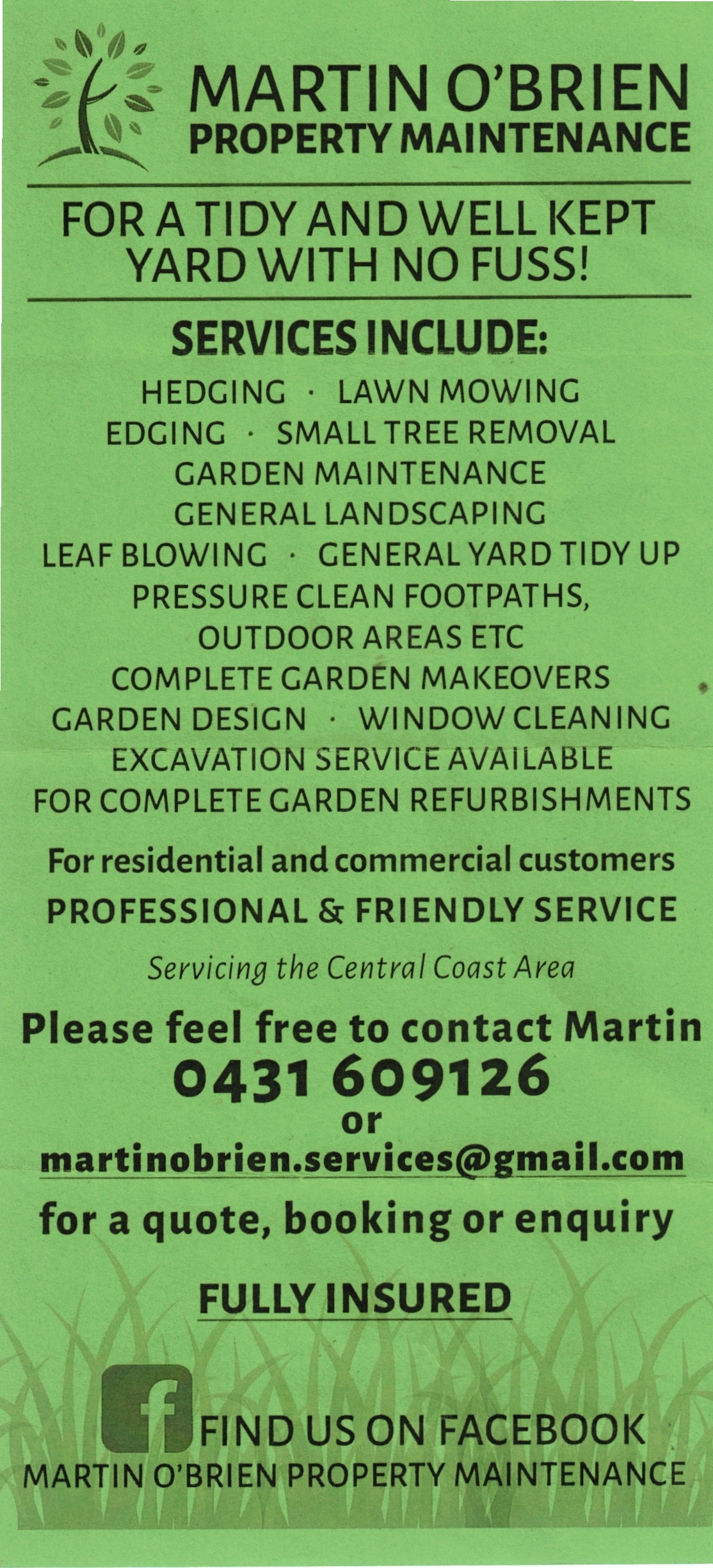 Martin O'Brien Property Maintenance Flyer Gosford Central Coast - NSW | OBZ Online Business Zone Martin O'Brien Property Maintenance Gosford Central Coast - NSW | OBZ Online Business Zone