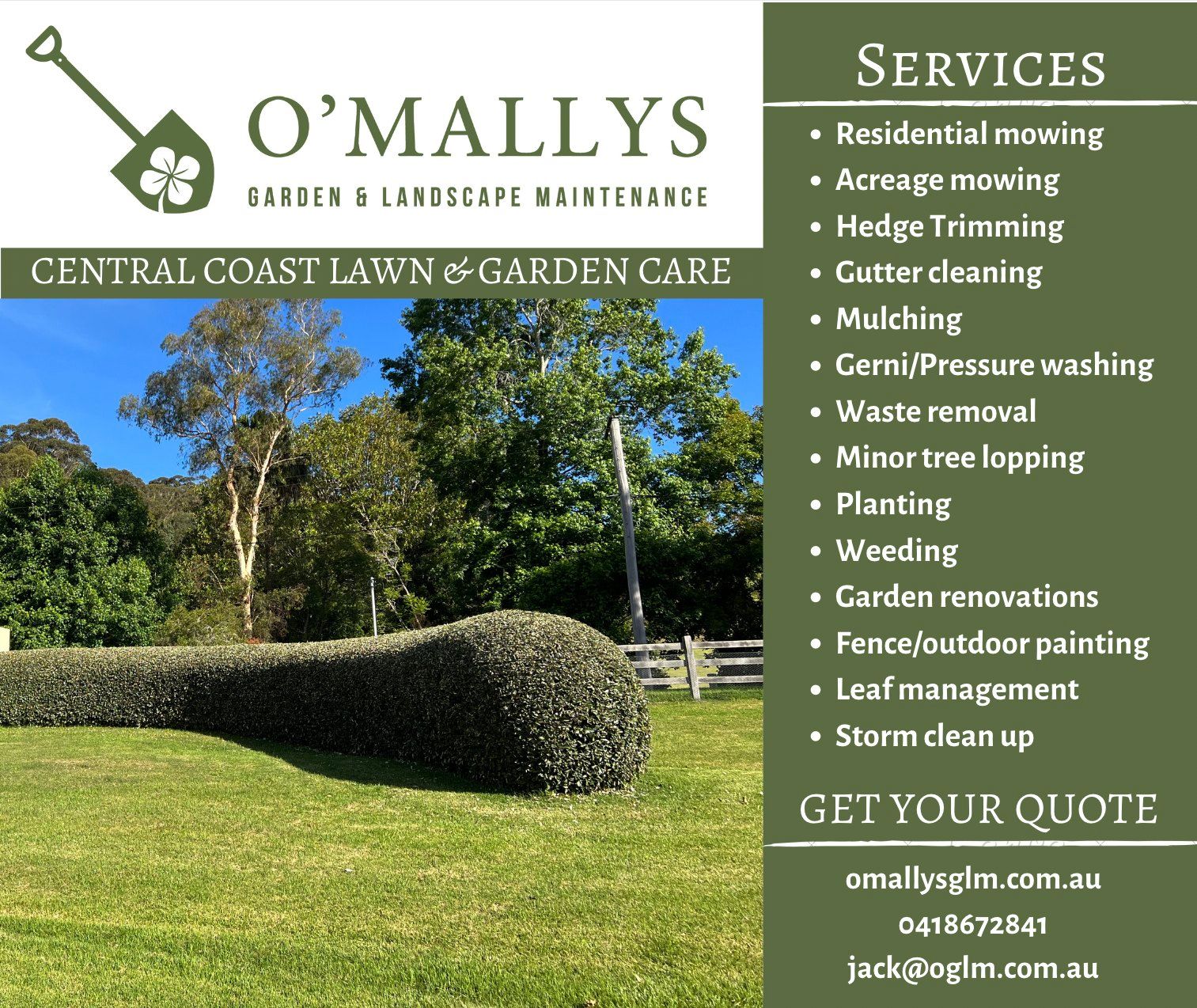 O'Mallys Garden & Landscape Flyer Avoca Beach Central Coast - NSW | OBZ Online Business Zone O'Mallys Garden & Landscape Avoca Beach Central Coast - NSW | OBZ Online Business Zone